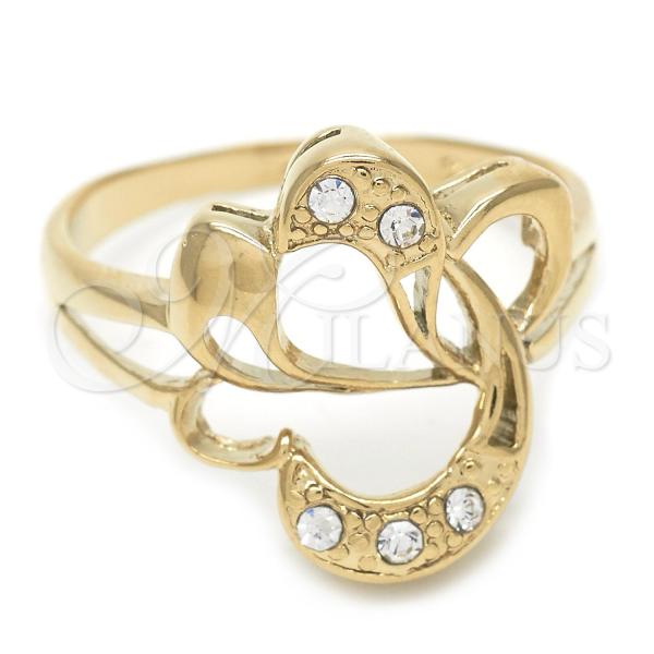 Oro Laminado Multi Stone Ring, Gold Filled Style Heart Design, with White Crystal, Polished, Golden Finish, 01.165.0002.10 (Size 10)