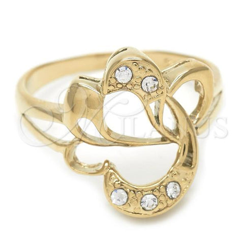 Oro Laminado Multi Stone Ring, Gold Filled Style Heart Design, with White Crystal, Polished, Golden Finish, 01.165.0002.10 (Size 10)