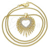 Oro Laminado Pendant Necklace, Gold Filled Style Heart Design, with White Micro Pave, Polished, Golden Finish, 04.156.0293.20