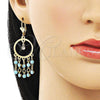 Oro Laminado Long Earring, Gold Filled Style with Turquoise and White Crystal, Polished, Golden Finish, 02.414.0005