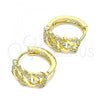 Oro Laminado Huggie Hoop, Gold Filled Style with White Micro Pave, Polished, Golden Finish, 02.210.0662.12