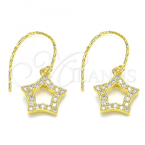 Sterling Silver Dangle Earring, Star Design, with White Cubic Zirconia, Polished, Golden Finish, 02.366.0017.1