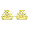 Sterling Silver Stud Earring, Crown and Heart Design, with White Cubic Zirconia, Polished, Golden Finish, 02.336.0178.2