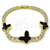 Oro Laminado Fancy Bracelet, Gold Filled Style Butterfly Design, with Black Mother of Pearl and White Cubic Zirconia, Polished, Golden Finish, 03.283.0422.07