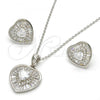 Sterling Silver Earring and Pendant Adult Set, Heart Design, with White Cubic Zirconia, Polished, Rhodium Finish, 10.286.0020