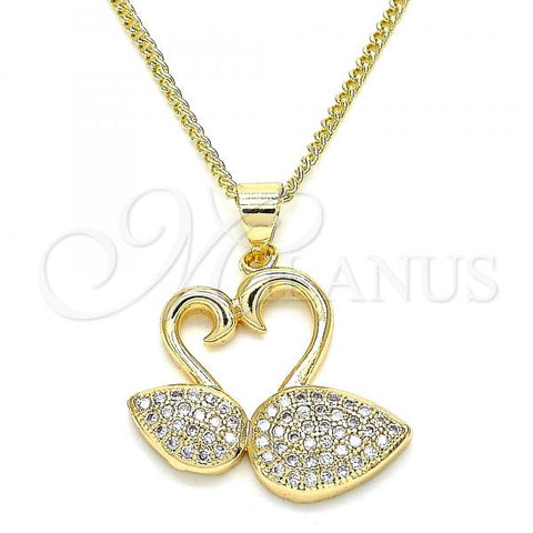 Oro Laminado Pendant Necklace, Gold Filled Style Swan Design, with White Micro Pave, Polished, Golden Finish, 04.344.0019.20