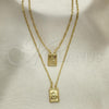 Oro Laminado Pendant Necklace, Gold Filled Style Sagrado Corazon de Maria and Paperclip Design, Polished, Golden Finish, 04.32.0566.18