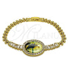 Oro Laminado Fancy Bracelet, Gold Filled Style San Judas and Baguette Design, with White Cubic Zirconia, Polished, Golden Finish, 03.283.0477.07