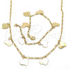 Oro Laminado Necklace and Bracelet, Gold Filled Style Heart Design, Polished, Golden Finish, 06.63.0200
