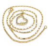 Oro Laminado Pendant Necklace, Gold Filled Style Heart Design, with White Micro Pave, Polished, Golden Finish, 04.195.0026.18
