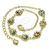 Oro Laminado Fancy Bracelet, Gold Filled Style Ladybug and Rolo Design, with Multicolor Cubic Zirconia, Polished, Golden Finish, 03.213.0195.07