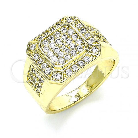 Oro Laminado Mens Ring, Gold Filled Style with White Micro Pave, Polished, Golden Finish, 01.283.0022.11 (Size 11)