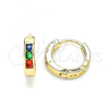 Oro Laminado Huggie Hoop, Gold Filled Style with Multicolor Cubic Zirconia, Polished, Golden Finish, 02.210.0644.5.12