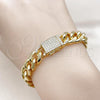 Oro Laminado Fancy Bracelet, Gold Filled Style Chunky Design, with White Micro Pave, Polished, Golden Finish, 03.156.0041.07