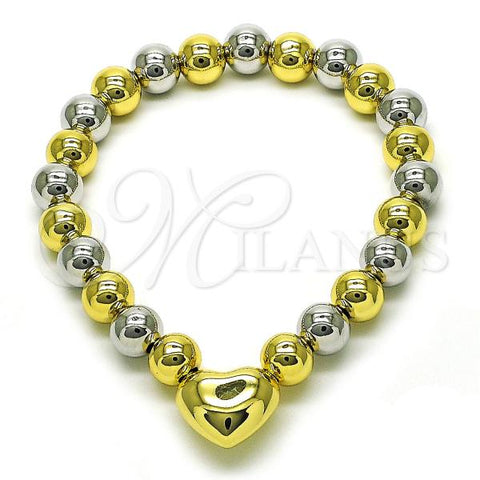 Oro Laminado Fancy Bracelet, Gold Filled Style Heart and Ball Design, Polished, Two Tone, 03.341.2282.1.07