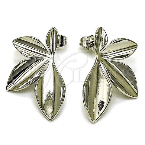 Rhodium Plated Stud Earring, Leaf Design, Polished, Rhodium Finish, 02.163.0354.1