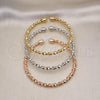 Oro Laminado Trio Bangle, Gold Filled Style Diamond Cutting Finish, Tricolor, 07.170.0022