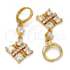 Oro Laminado Long Earring, Gold Filled Style with White Cubic Zirconia, Polished, Golden Finish, 02.217.0060