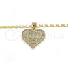 Oro Laminado Pendant Necklace, Gold Filled Style Heart Design, with White Micro Pave, Polished, Golden Finish, 04.156.0076.1.20