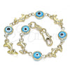 Oro Laminado Fancy Bracelet, Gold Filled Style Evil Eye and Dolphin Design, Turquoise Resin Finish, Golden Finish, 03.326.0009.3.06