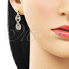 Oro Laminado Stud Earring, Gold Filled Style Puff Mariner Design, with White Cubic Zirconia, Polished, Golden Finish, 02.283.0199