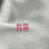 Sterling Silver Stud Earring, Owl Design, Pink Enamel Finish, Silver Finish, 02.406.0003.02