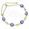 Oro Laminado Adjustable Bolo Bracelet, Gold Filled Style Evil Eye Design, Blue Enamel Finish, Golden Finish, 03.213.0130.1.10