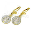 Oro Laminado Dangle Earring, Gold Filled Style San Benito Design, Polished, Tricolor, 02.351.0002