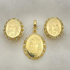 Oro Laminado Earring and Pendant Adult Set, Gold Filled Style Jesus Design, with White Cubic Zirconia, Golden Finish, 10.59.0162