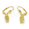 Oro Laminado Dangle Earring, Gold Filled Style Teddy Bear Design, Diamond Cutting Finish, Golden Finish, 5.123.031