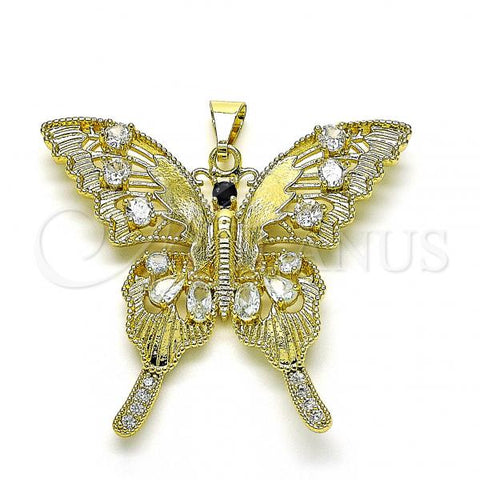 Oro Laminado Fancy Pendant, Gold Filled Style Butterfly Design, with White and Black Cubic Zirconia, Polished, Golden Finish, 05.284.0001
