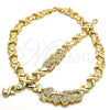 Oro Laminado Necklace and Bracelet, Gold Filled Style Hugs and Kisses Design, with White Cubic Zirconia, Golden Finish, 10.180.0004
