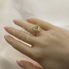 Oro Laminado Multi Stone Ring, Gold Filled Style Heart Design, with White Micro Pave, Polished, Golden Finish, 01.341.0040