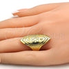 Oro Laminado Elegant Ring, Gold Filled Style Flower and Leaf Design, Diamond Cutting Finish, Golden Finish, 01.118.0033.08 (Size 8)