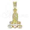 Oro Laminado Religious Pendant, Gold Filled Style Guadalupe and Heart Design, Polished, Tricolor, 05.351.0210