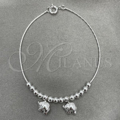 Sterling Silver Charm Bracelet, Elephant Design, Polished, Silver Finish, 03.409.0002.07