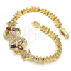 Oro Laminado Fancy Bracelet, Gold Filled Style Flower Design, with Multicolor Cubic Zirconia, Polished, Golden Finish, 03.210.0085.1.08