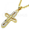 Oro Laminado Religious Pendant, Gold Filled Style Crucifix Design, with White Crystal, Polished, Golden Finish, 05.253.0056