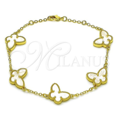 Oro Laminado Fancy Bracelet, Gold Filled Style Butterfly and Rolo Design, with Ivory Mother of Pearl, Polished, Golden Finish, 03.313.0042.08