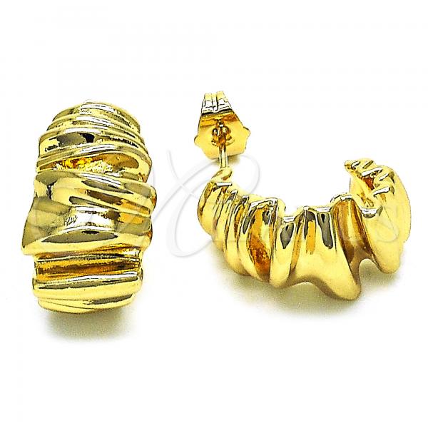 Oro Laminado Stud Earring, Gold Filled Style Chunky Design, Diamond Cutting Finish, Golden Finish, 02.163.0211