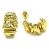 Oro Laminado Stud Earring, Gold Filled Style Chunky Design, Diamond Cutting Finish, Golden Finish, 02.163.0211