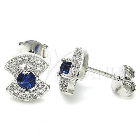 Sterling Silver Stud Earring, with Sapphire Blue and White Cubic Zirconia, Polished, Rhodium Finish, 02.369.0006.3