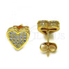 Oro Laminado Stud Earring, Gold Filled Style Heart Design, with White Micro Pave, Polished, Golden Finish, 02.344.0016