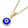 Oro Laminado Fancy Pendant, Gold Filled Style Evil Eye Design, Blue Resin Finish, Golden Finish, 05.63.1163