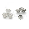 Sterling Silver Stud Earring, with White Micro Pave, Polished, Rhodium Finish, 02.175.0101