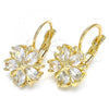 Oro Laminado Leverback Earring, Gold Filled Style Flower and Star Design, with White Cubic Zirconia, Polished, Golden Finish, 02.210.0218