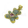 Oro Laminado Fancy Pendant, Gold Filled Style Teddy Bear Design, with Pink Cubic Zirconia and Turquoise Micro Pave, Polished, Golden Finish, 05.341.0060.1