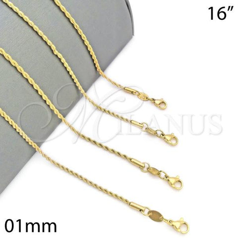 Oro Laminado Basic Necklace, Gold Filled Style Rope Design, Polished, Golden Finish, 04.64.0001.16