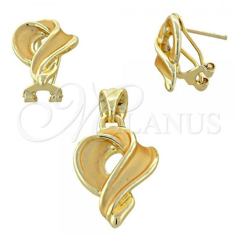 Oro Laminado Earring and Pendant Adult Set, Gold Filled Style Matte Finish, Golden Finish, 10.59.0165