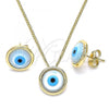 Oro Laminado Earring and Pendant Adult Set, Gold Filled Style Evil Eye Design, with White Mother of Pearl, Polished, Golden Finish, 10.156.0382